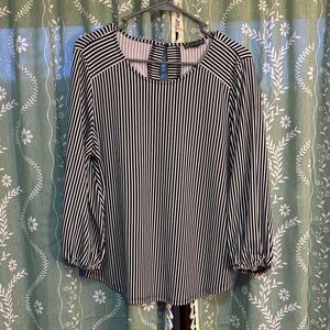 Adrianna Papell Black and White Vertical Stripe Blouse